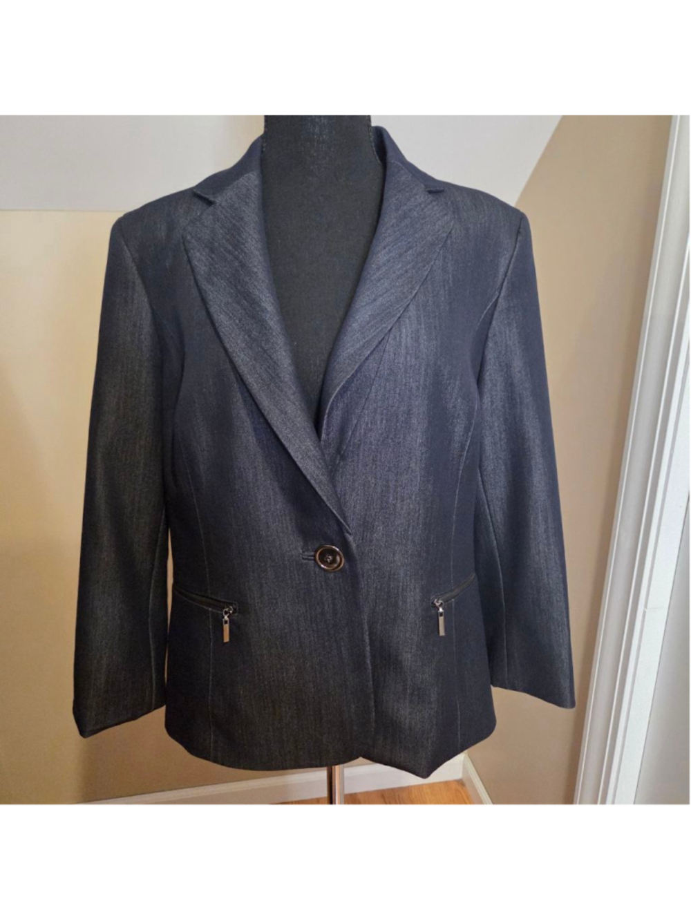 Kasper Dark Blue Denim Blazer Size 10